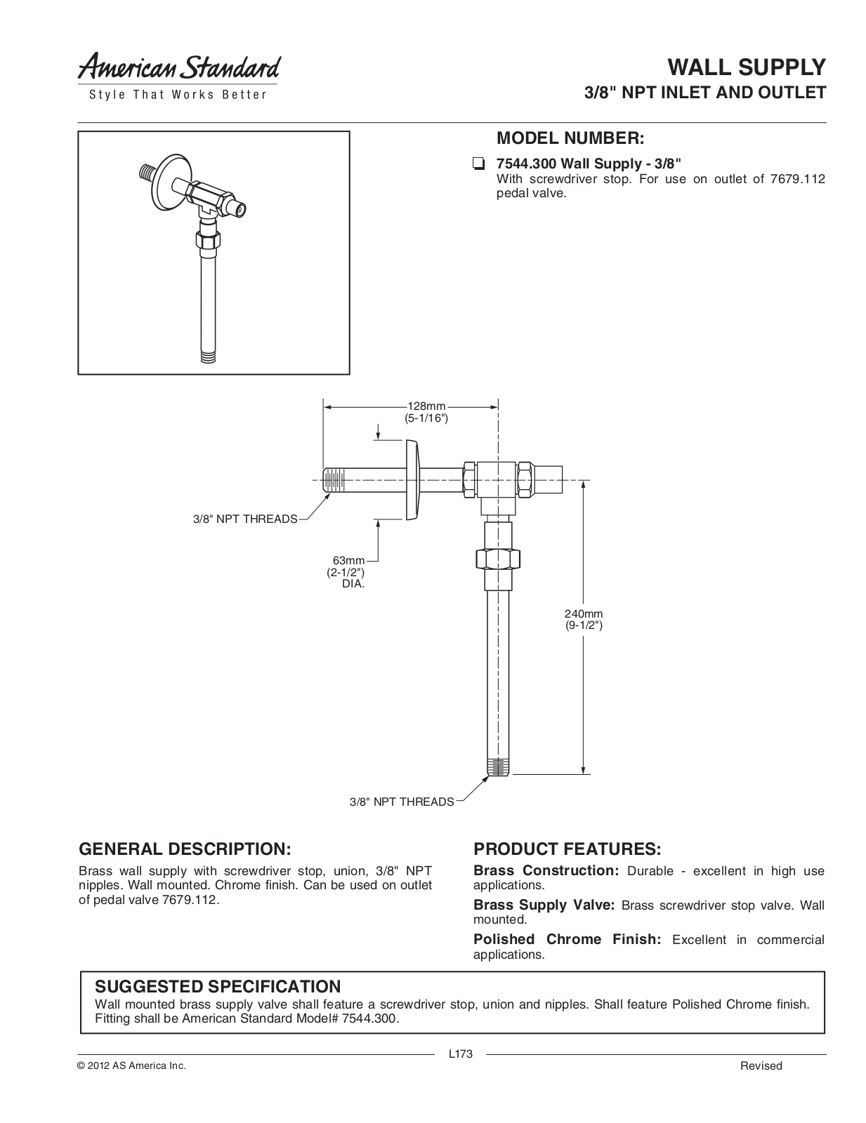 American Standard ASD8448 Specifications - ManualMachine.com