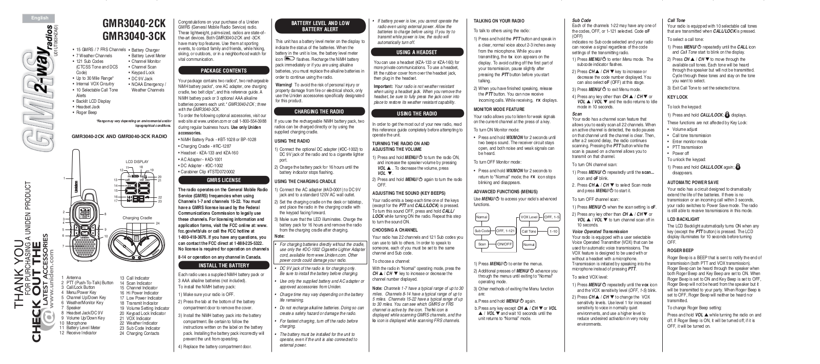 Uniden GMR3040-3CK, GMR3040-2CK User Manual