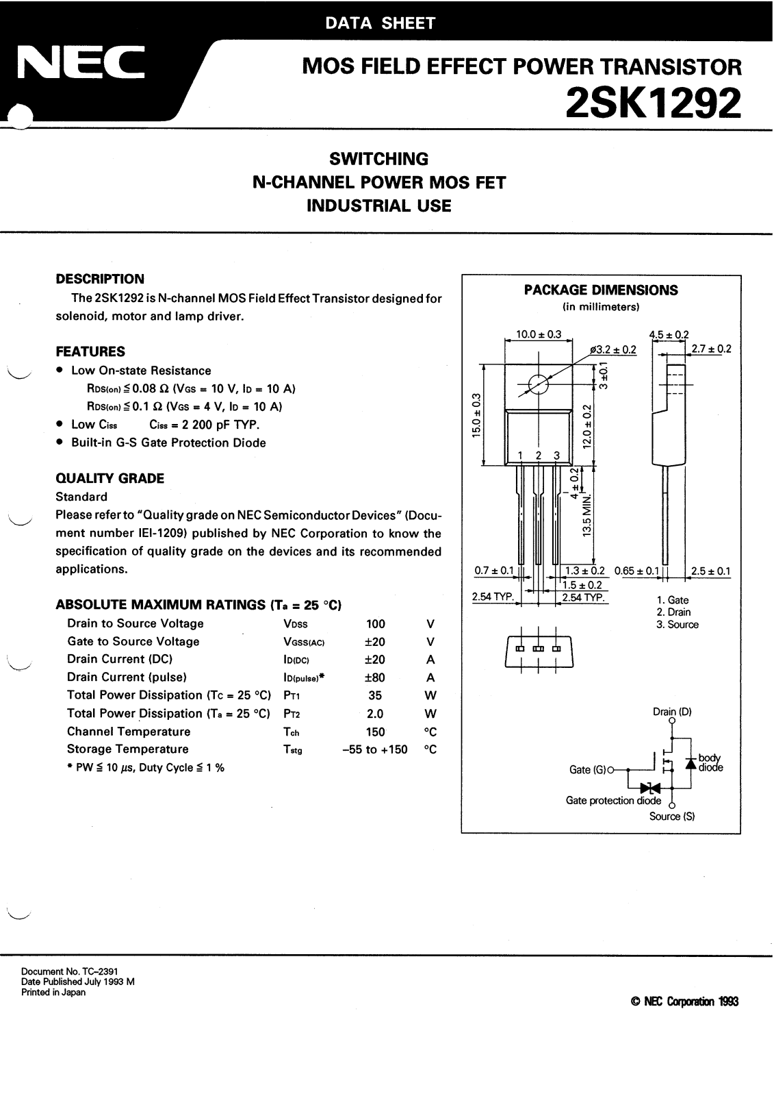 NEC 2SK1292 Datasheet