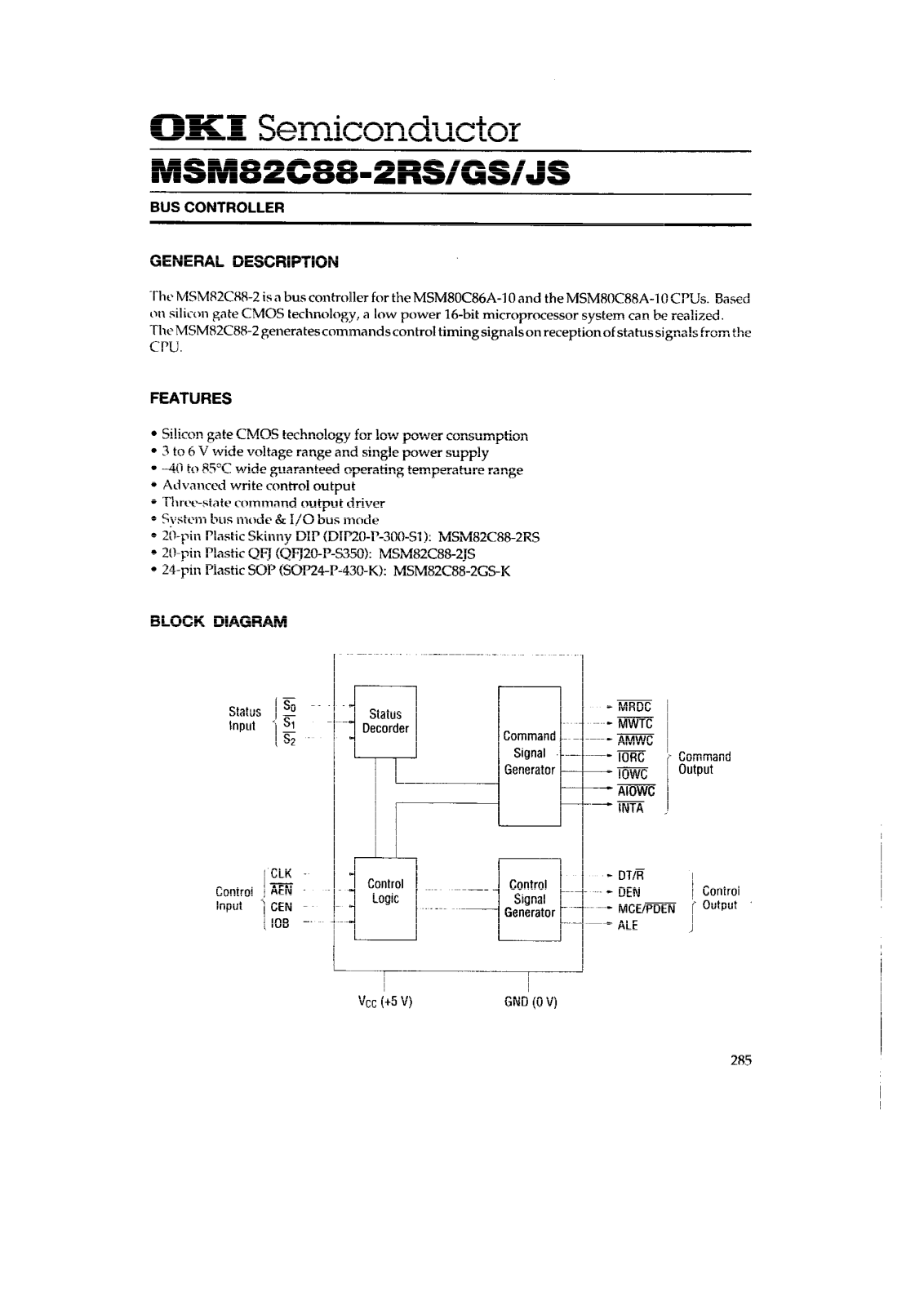 OKI MSM82C88-2RS, MSM82C88-2GS-K, MSM82C88-2JS Datasheet