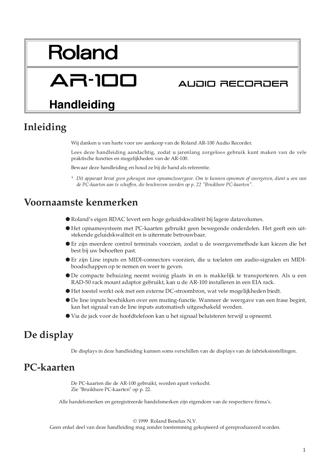 Roland AR-100 User Manual