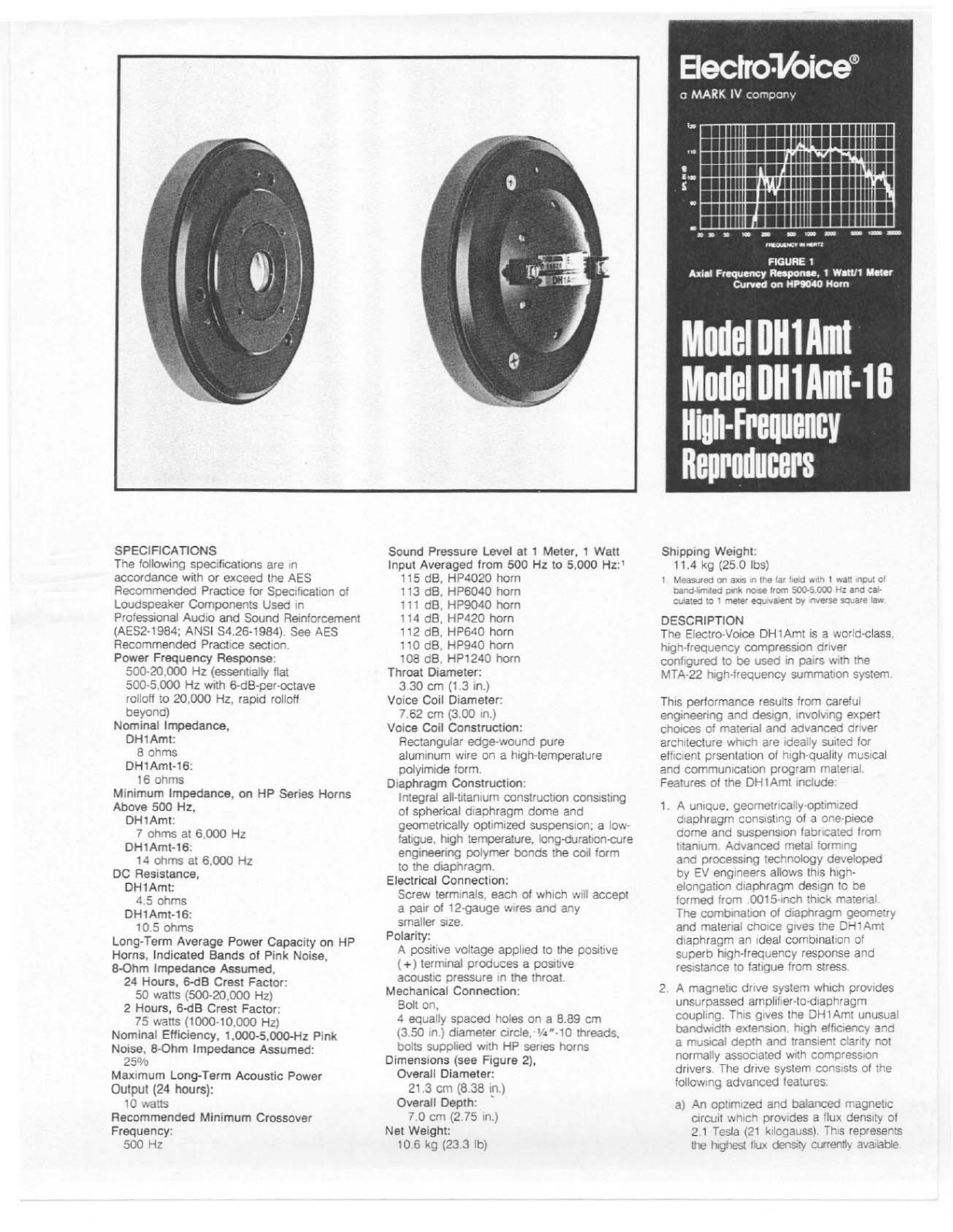 Electro-voice DH1AMT, DH1AMT-16 DATASHEET