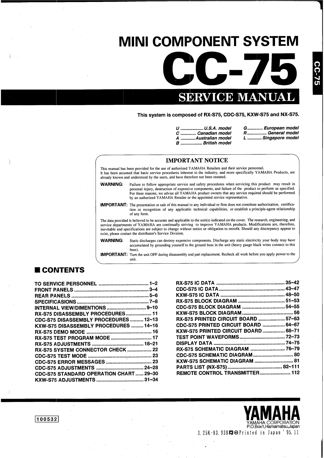 Yamaha CC-75 Service manual