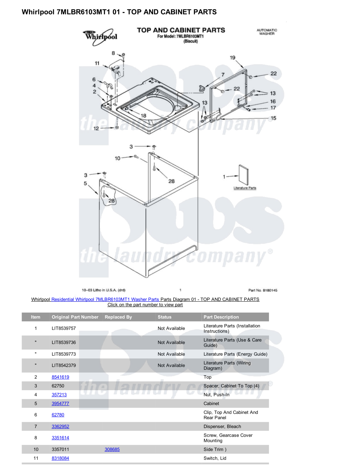 Whirlpool 7MLBR6103MT1 Parts Diagram