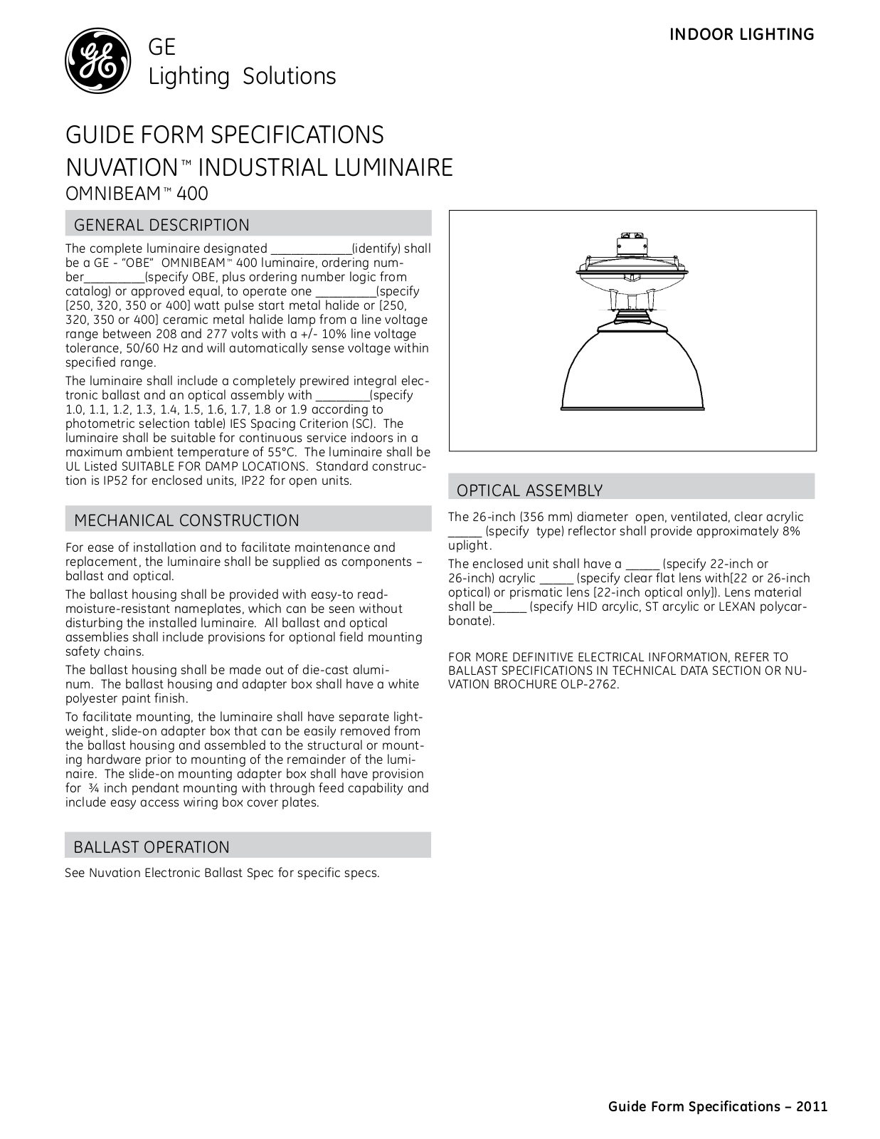 GE OBE Specification Sheet