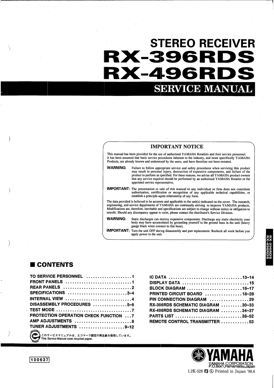 Yamaha RX-396-RDS Service manual