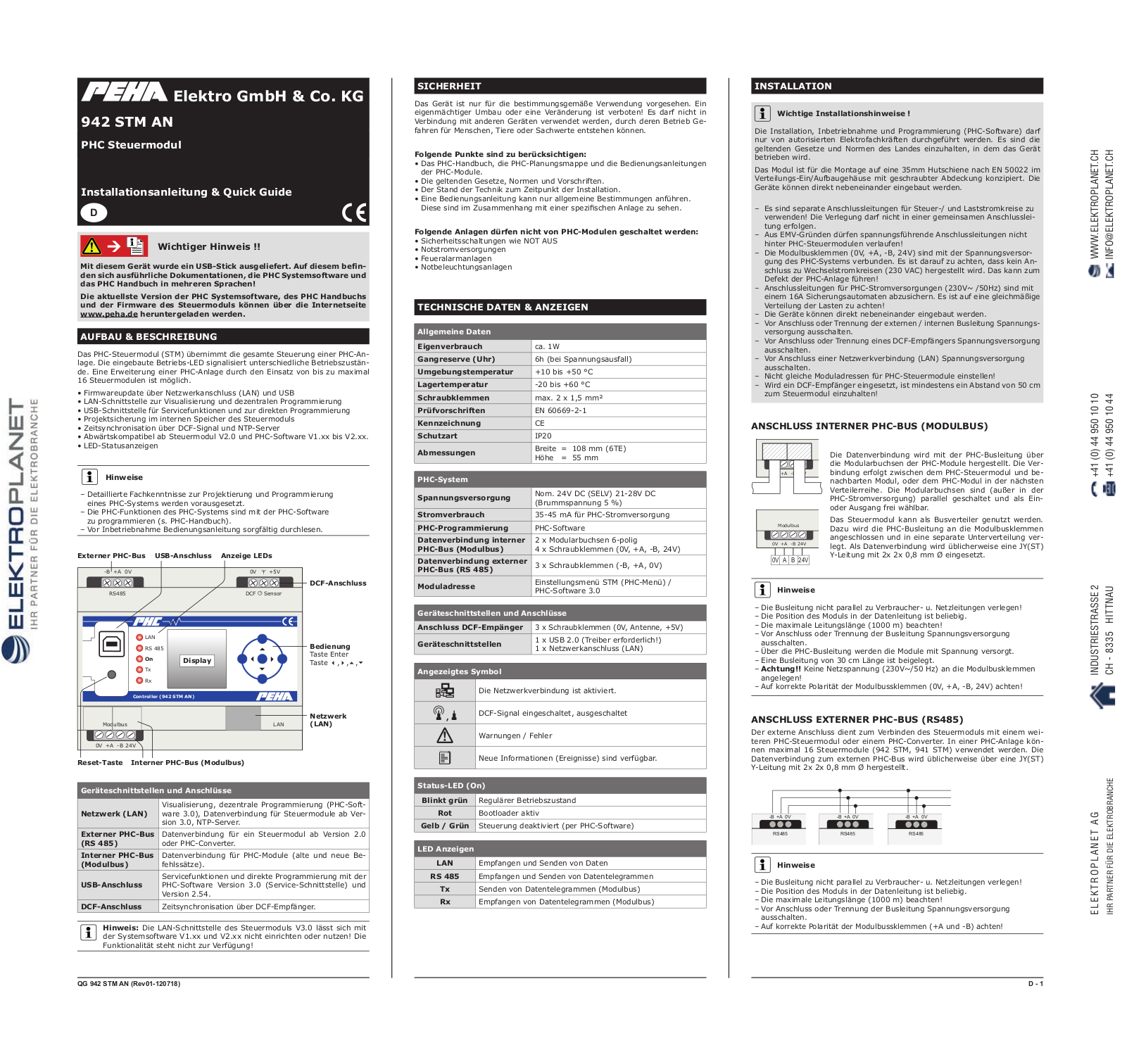 PEHA 942 STM AN Installation Instructions And Quick Manual