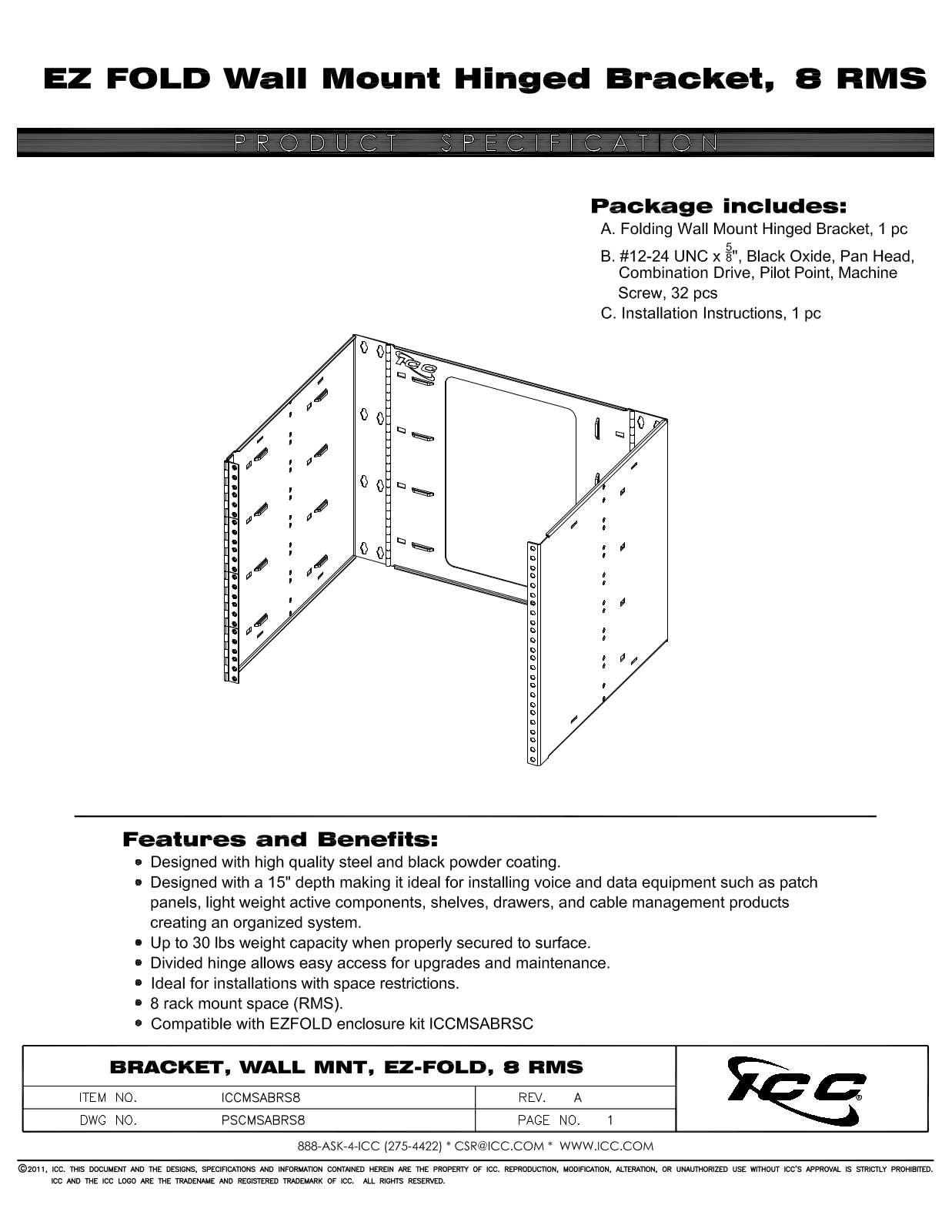 ICC ICCMSABRS8 Specsheet