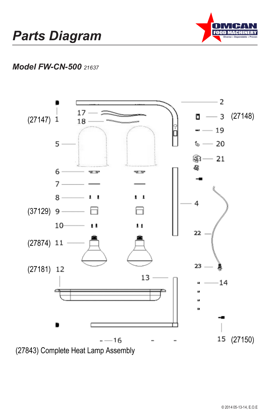 Omcan Food Machinery FW-CN-500 Parts List