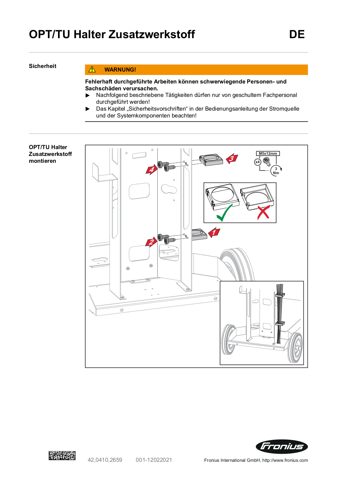 Fronius OPT TU filler metal holder Operating Instruction