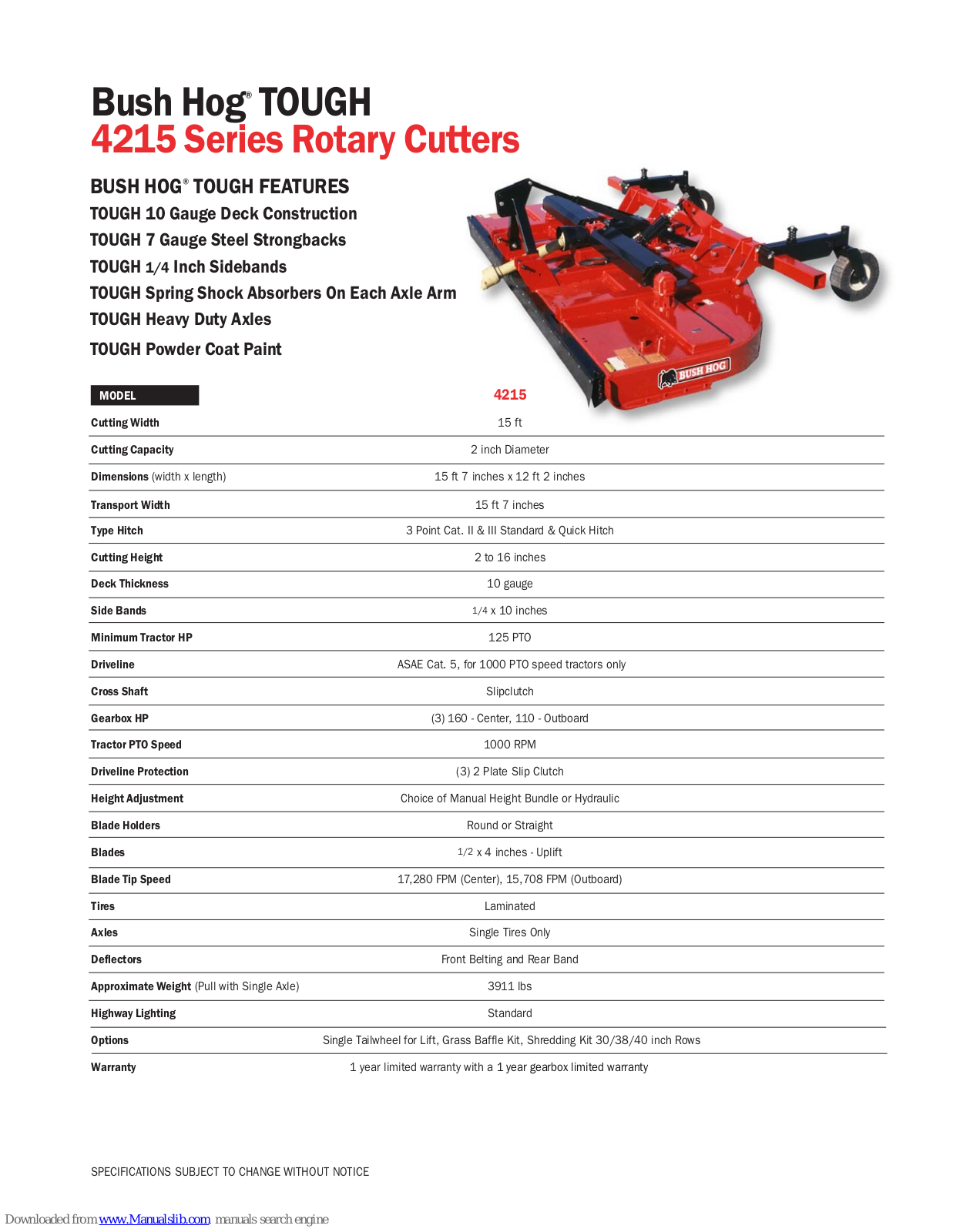 Bush Hog TOUGH 4215 Specification Sheet