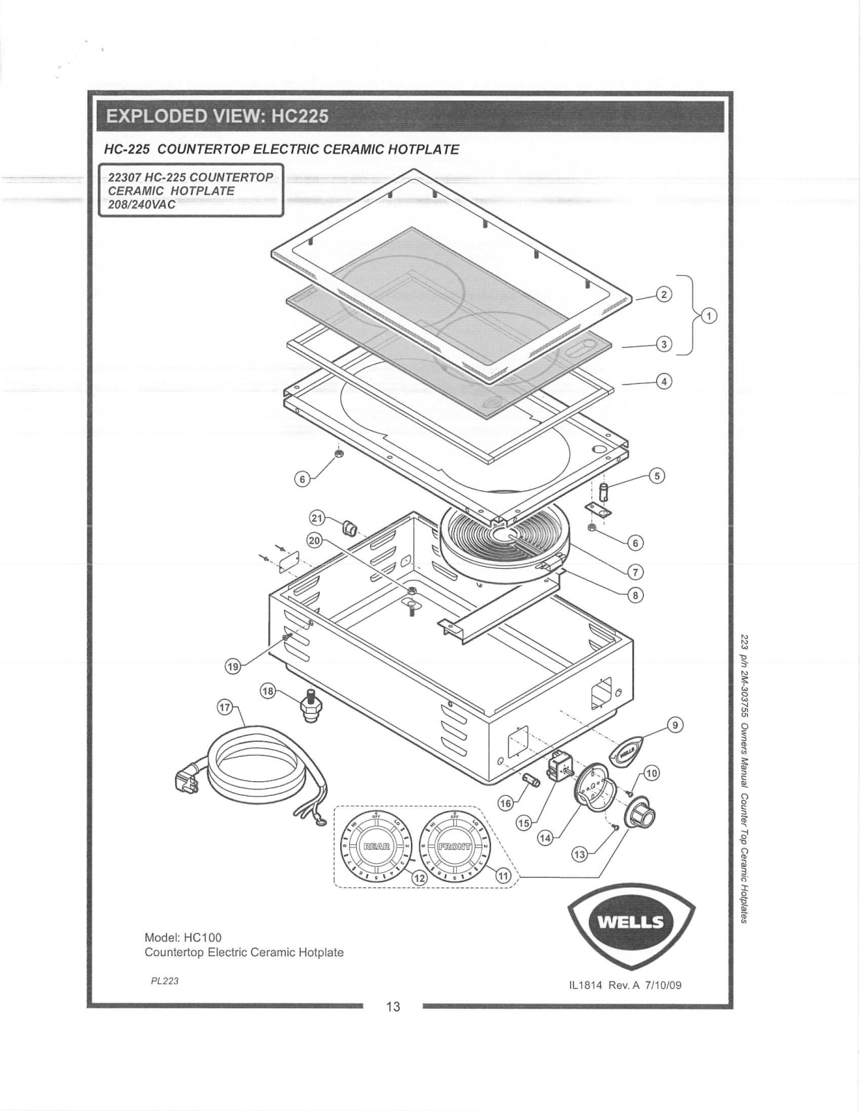 Wells HC225 Parts List