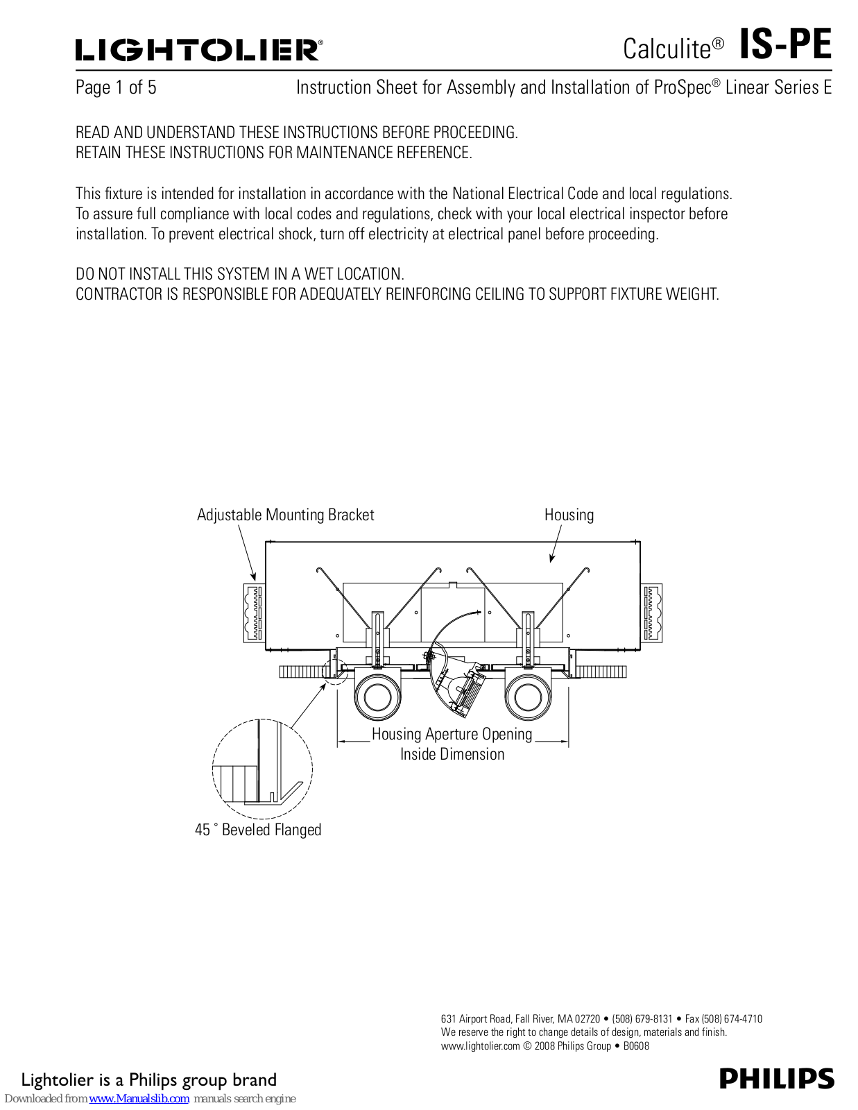 Philips Calculite IS-PE, Lightolier Calculite IS-PE Instruction Sheet