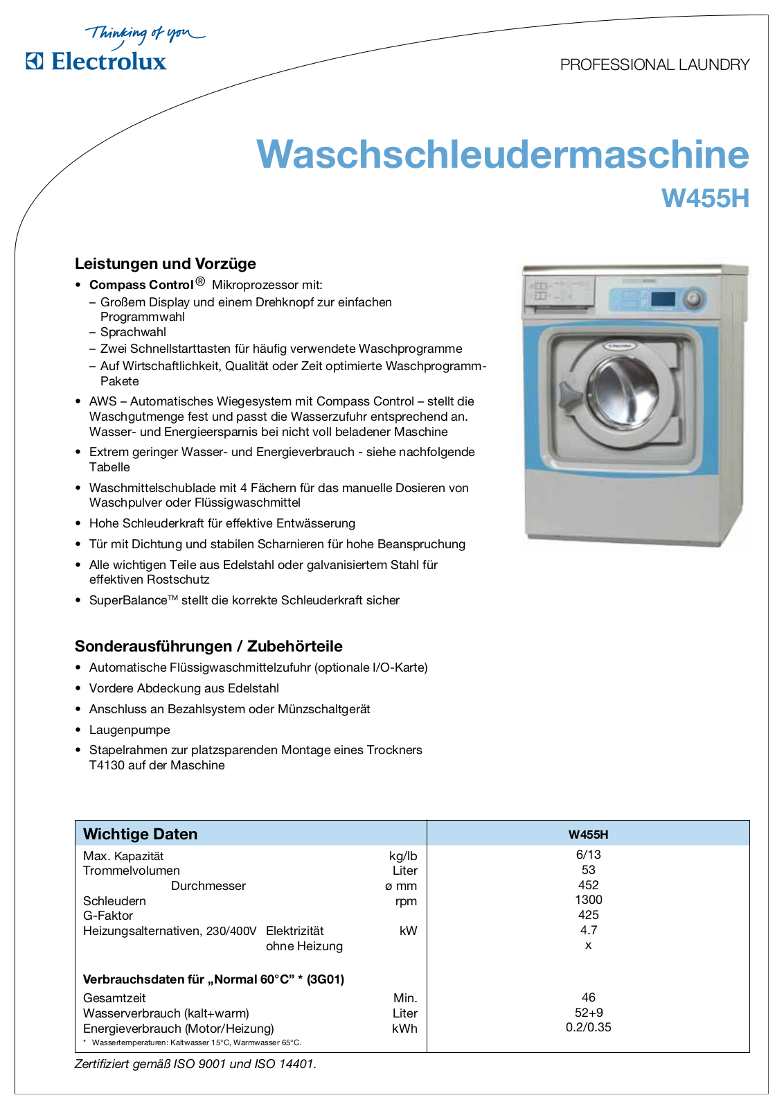 Electrolux W455H DATASHEET