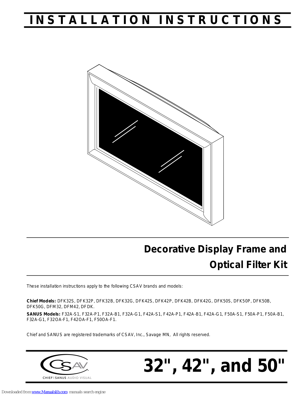 CSAV DFK42B, F32A-S1, F32A-P1, F32A-B1, F32A-G1 Installation Instructions Manual - ManualMachine.com