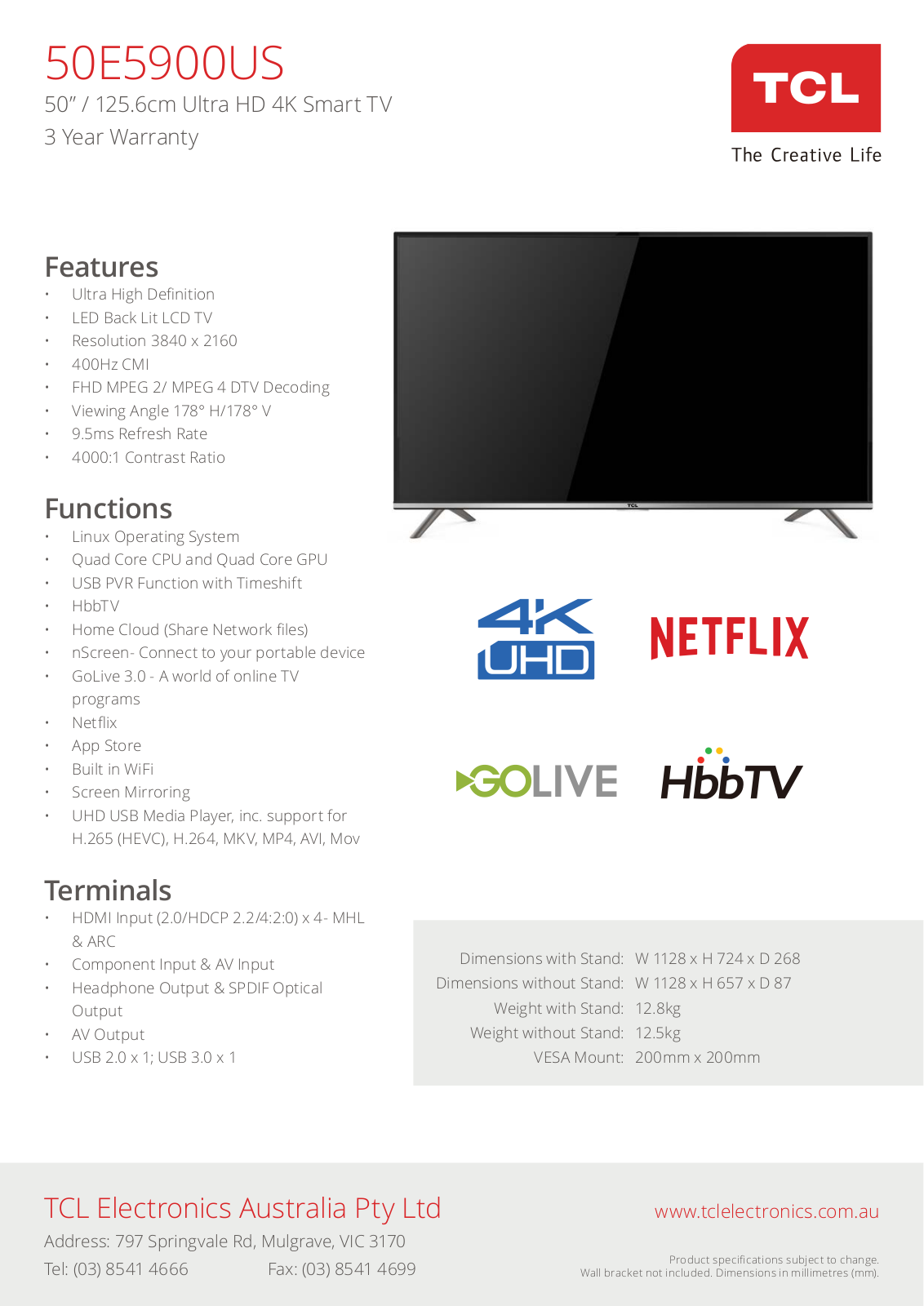 TCL 50E5900US User Manual