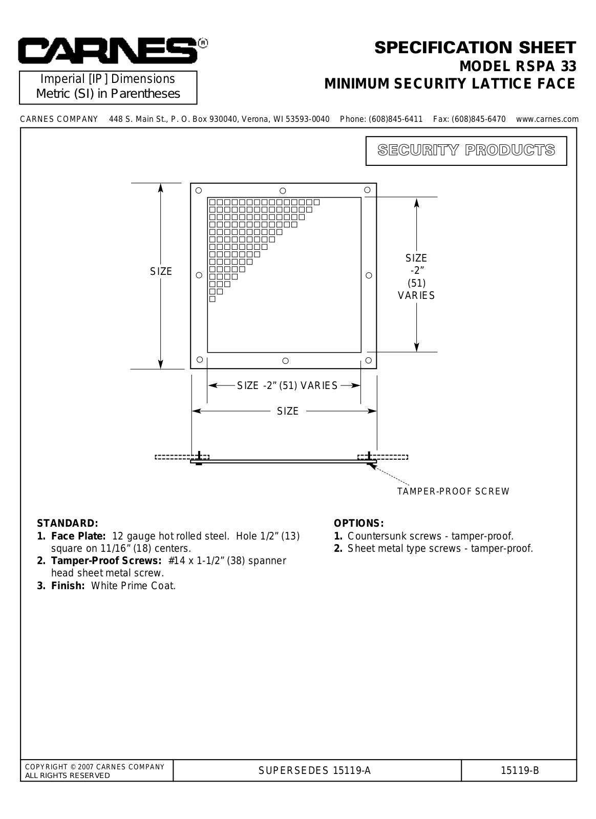 Carnes RSPA 33 User Manual