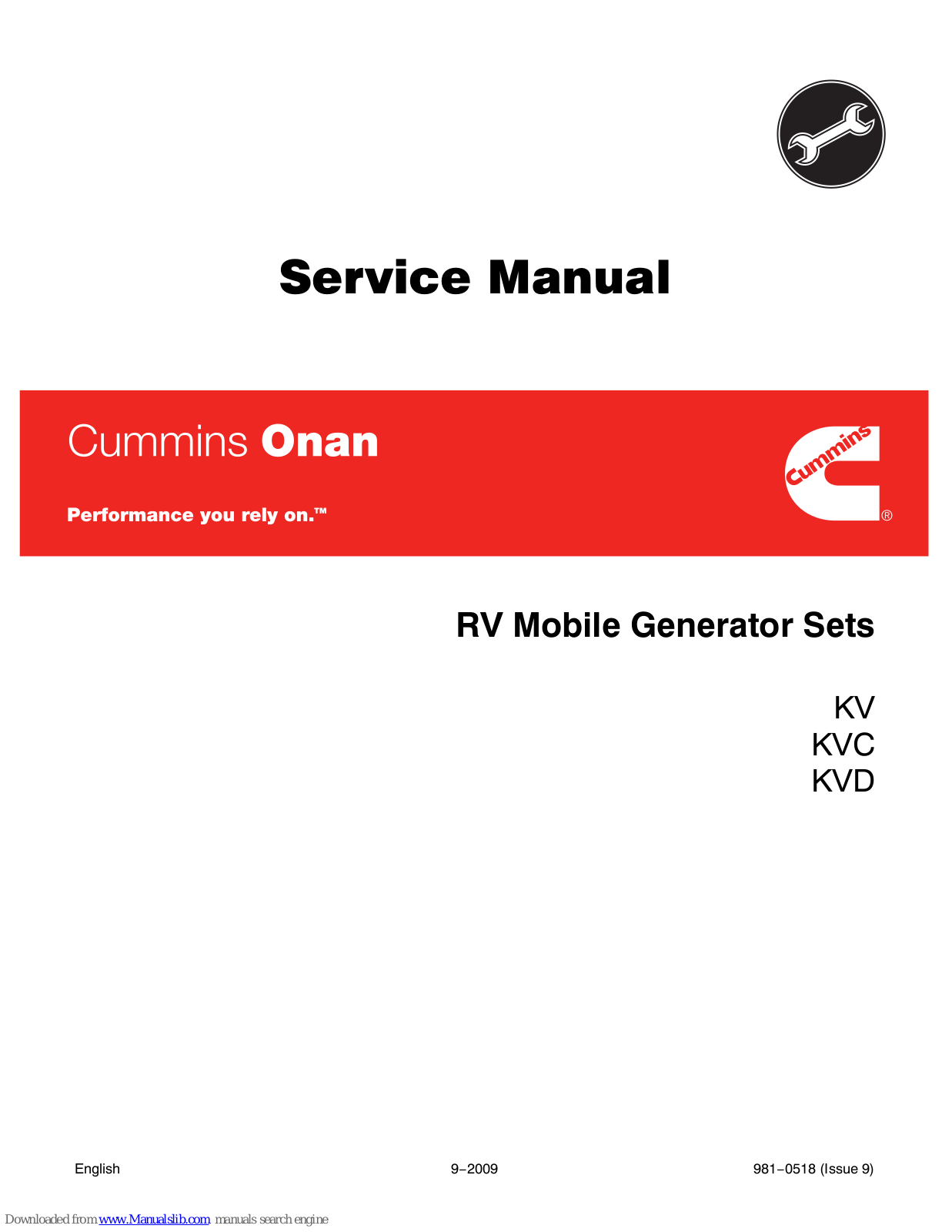 CUMMINS KV Series, KVC Series, KVD Series Service Manual