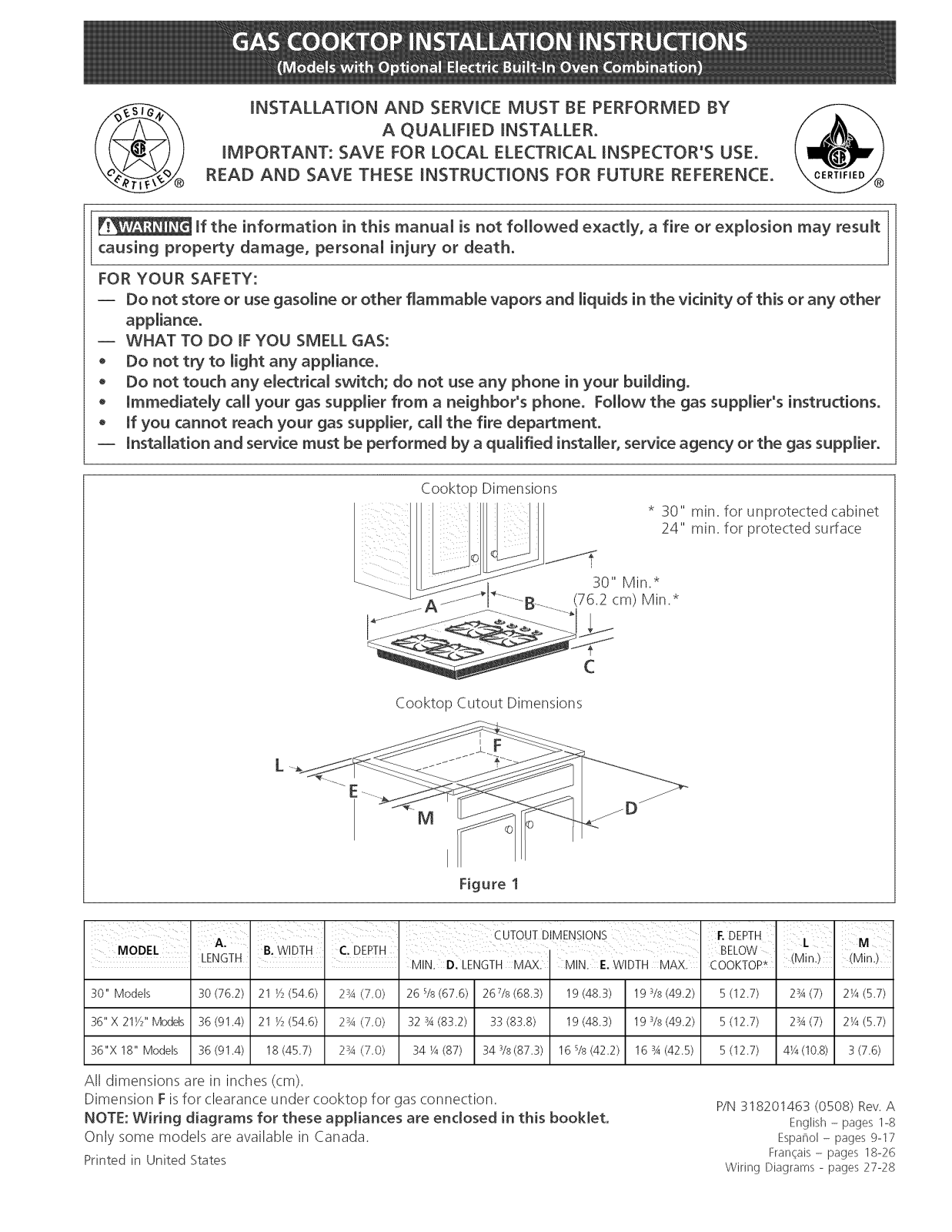 Frigidaire FGC36S5ECA, GLGC36S8EBA, GLGC36S8EQA, GLGC36S8ESA, LEGC30S9FEA Installation Guide - ManualMachine.com