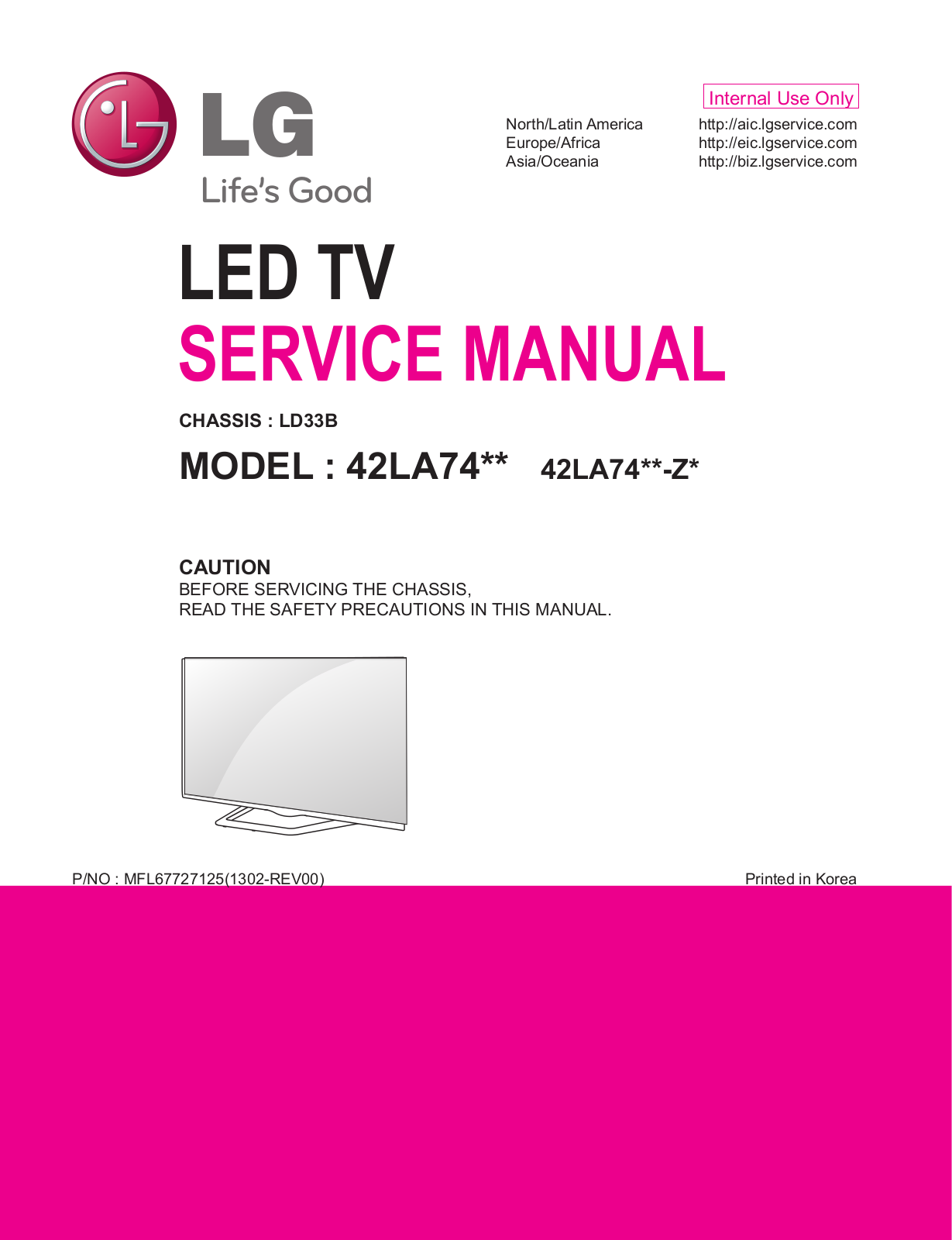 LG 42LA740S, 42LA740V, 42LA741V, 42LA7408 Service manual