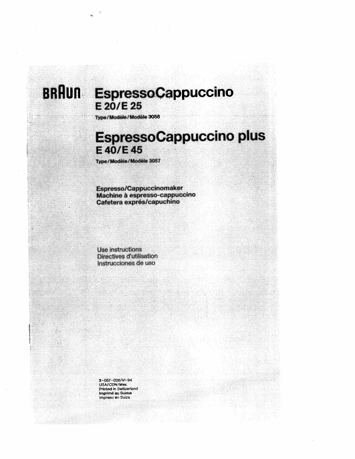 BRAUN ESPRESSO CAPPUCCINO E25 User Manual