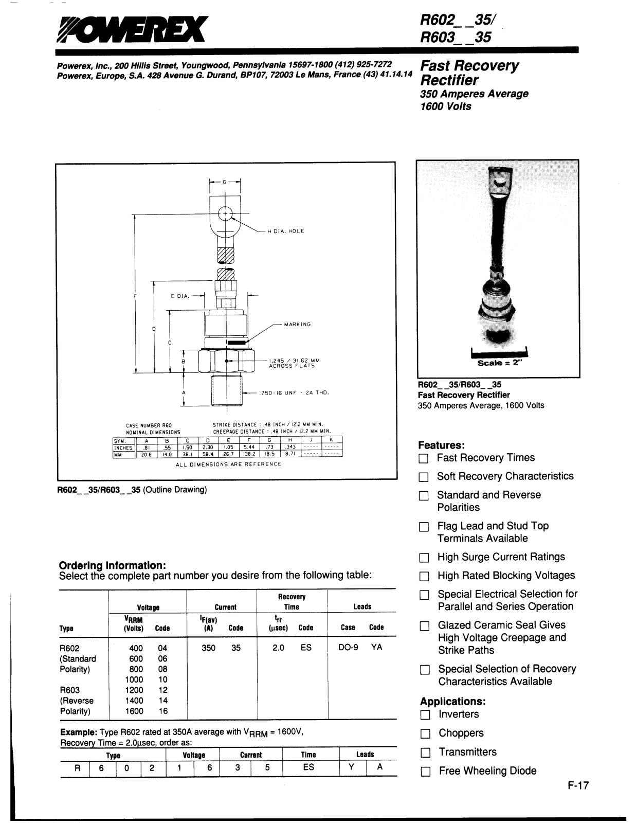 POWEREX r602--35 Technical data