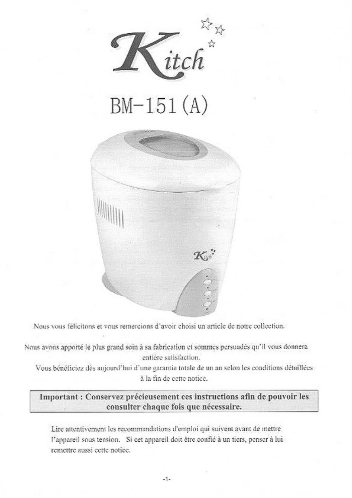 KITCH BM-151 User Manual