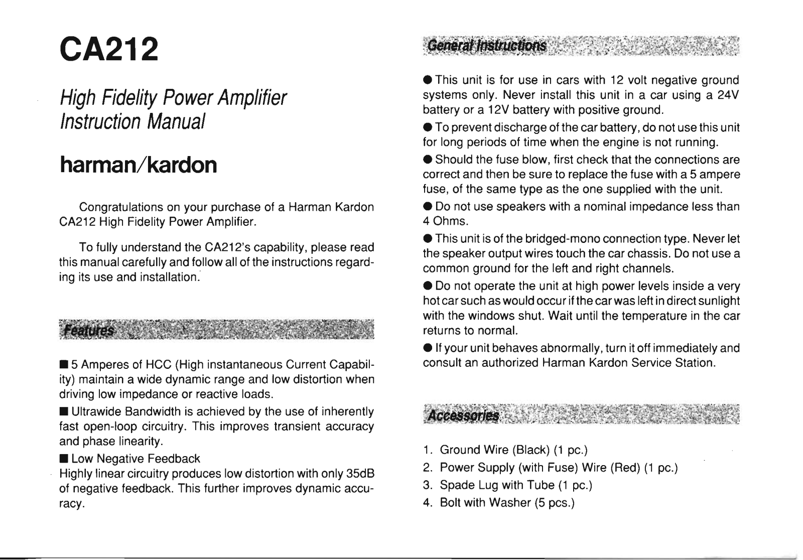 Harman kardon CA212 User Manual