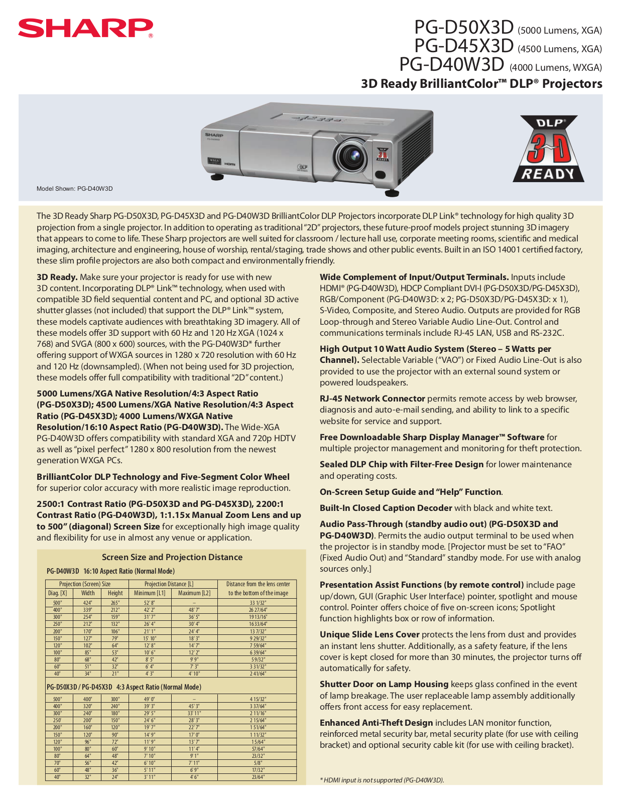 Sharp PG-D50X3D User Manual