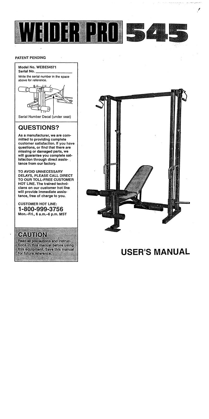 Weider PRO 545 User Manual