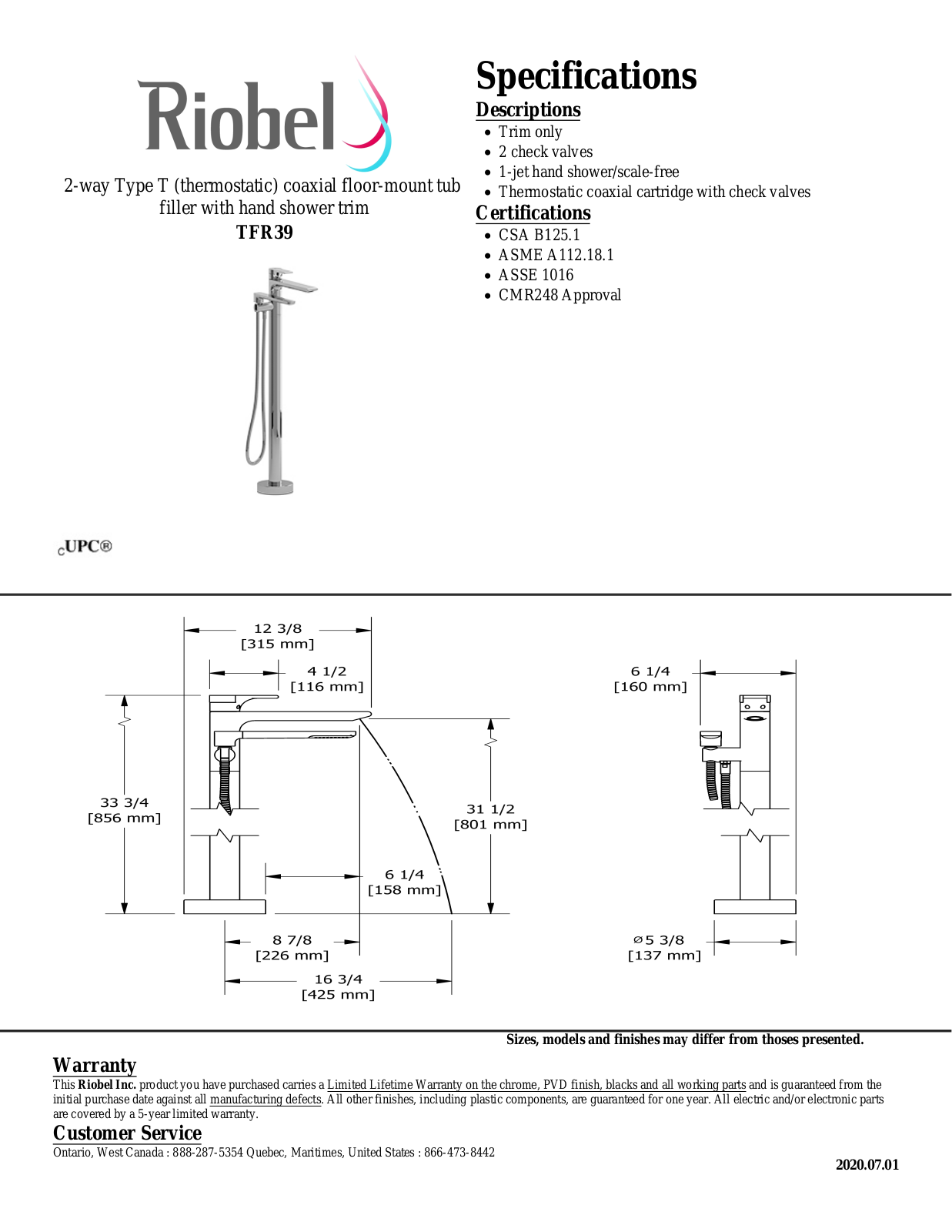 Riobel TFR39C Specifications - ManualMachine.com