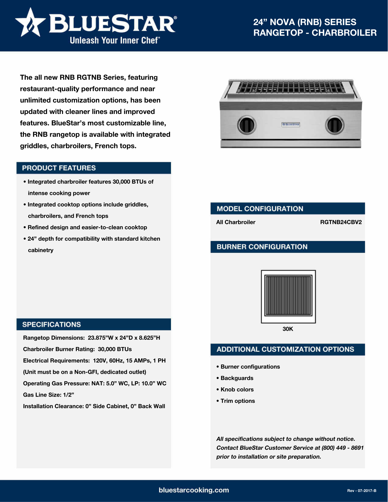 BlueStar RGTNB24CBV2 Specs