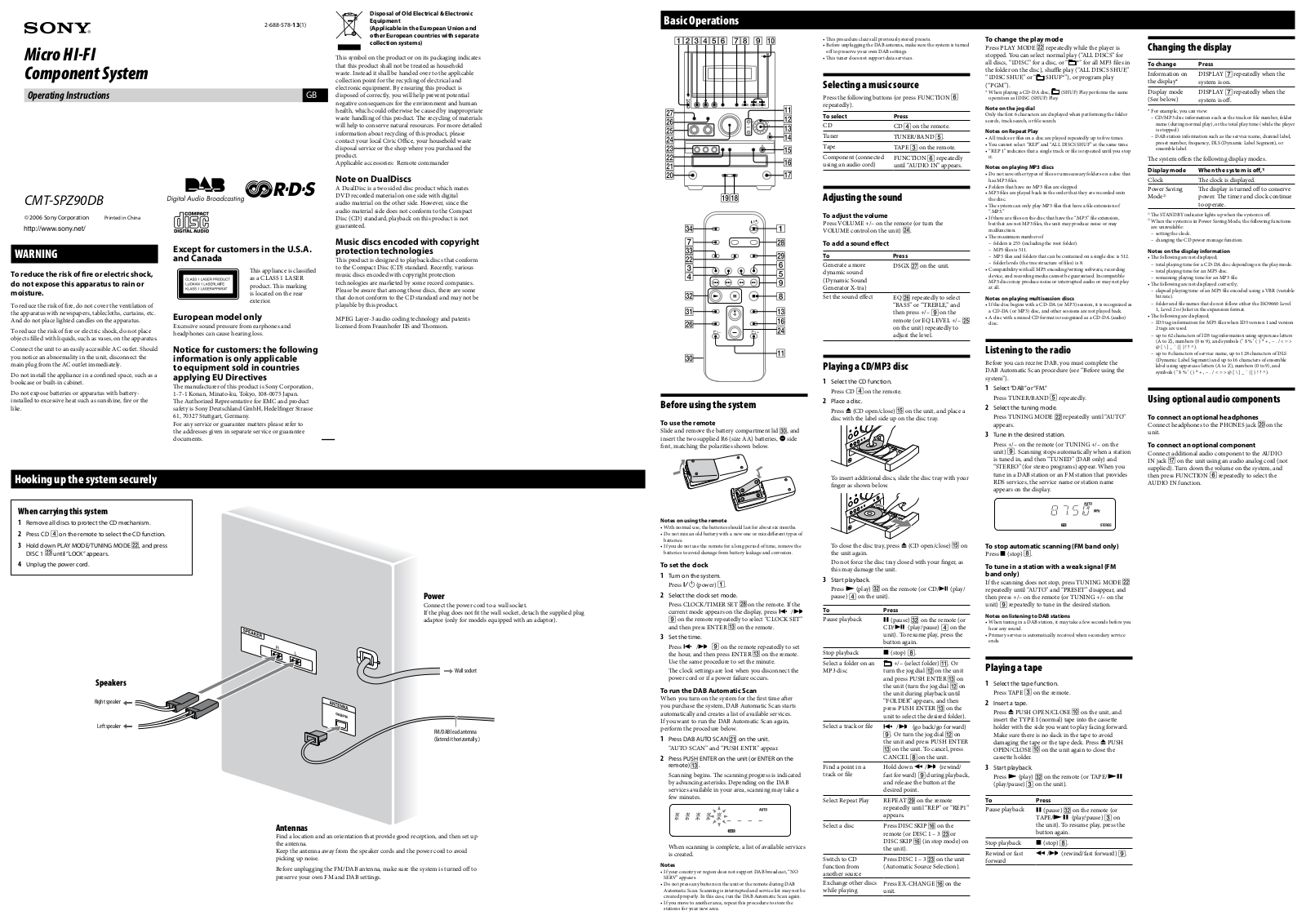 Sony CMT-SPZ90DB User Manual