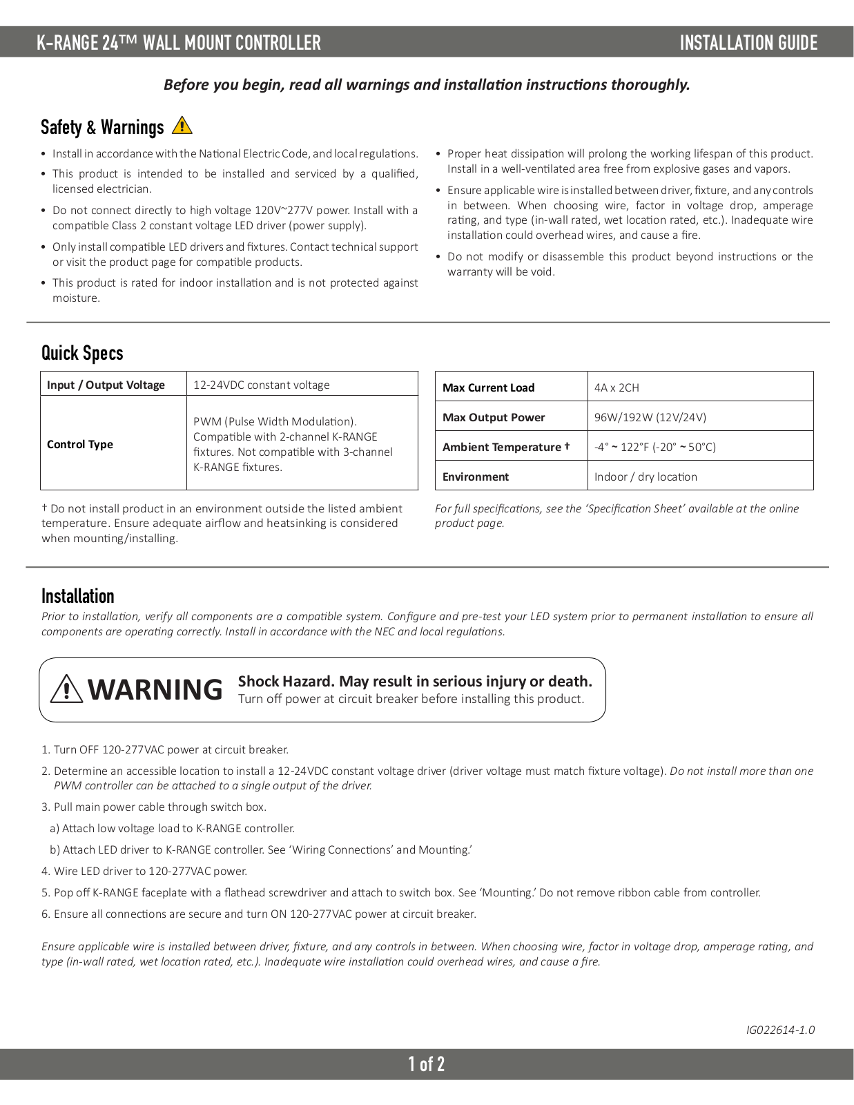 Diode LED K-RANGE 24 Wall Mount Controller User Manual