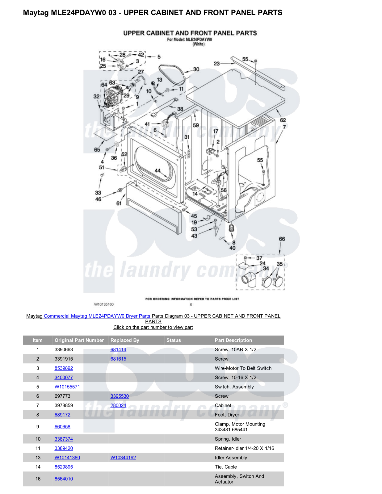 Maytag MLE24PDAYW0 Parts Diagram