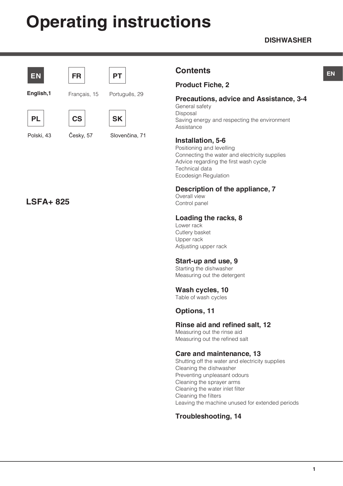 HOTPOINT LSFA  825 HA User Manual