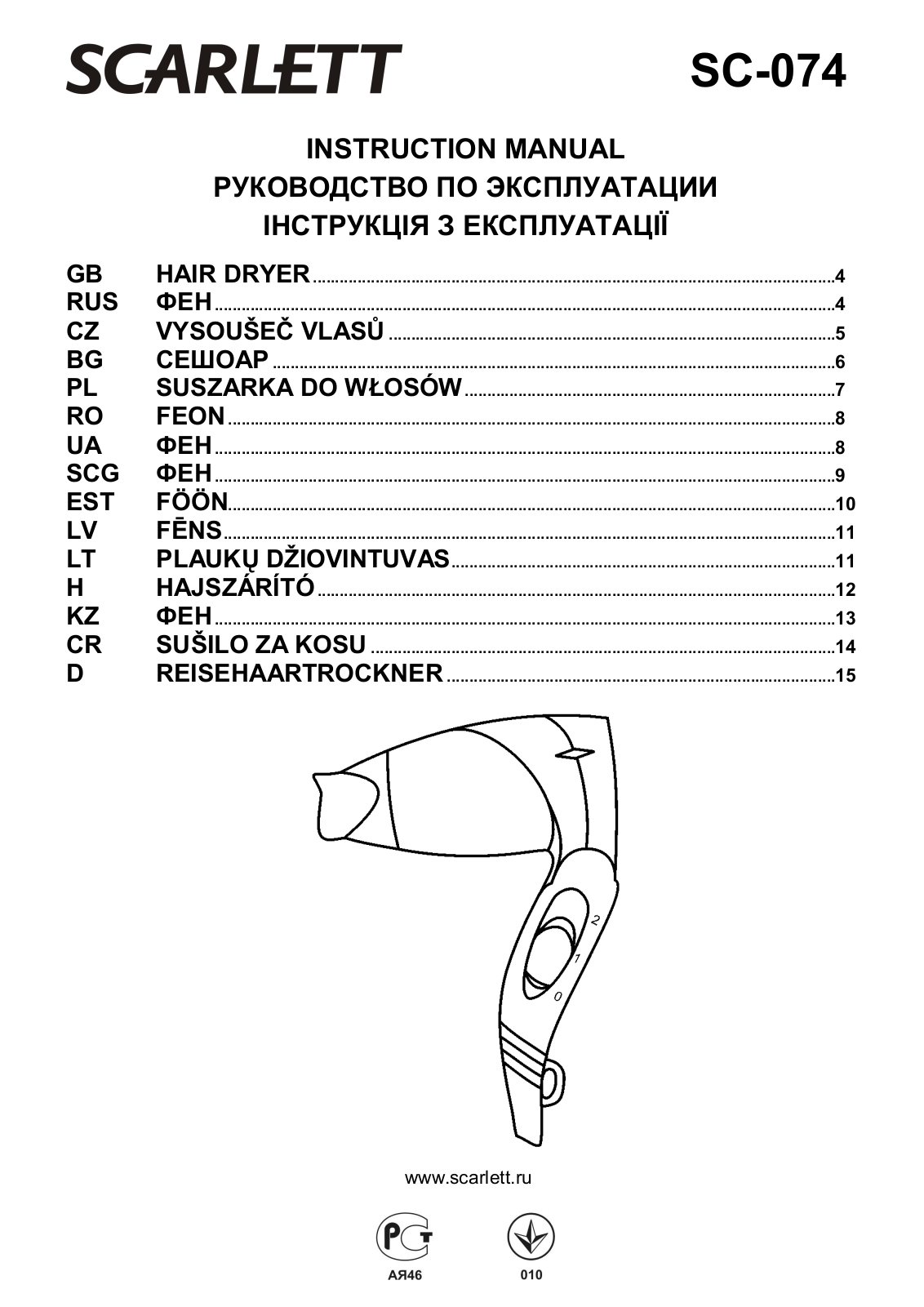 Scarlett SC 074 User Manual