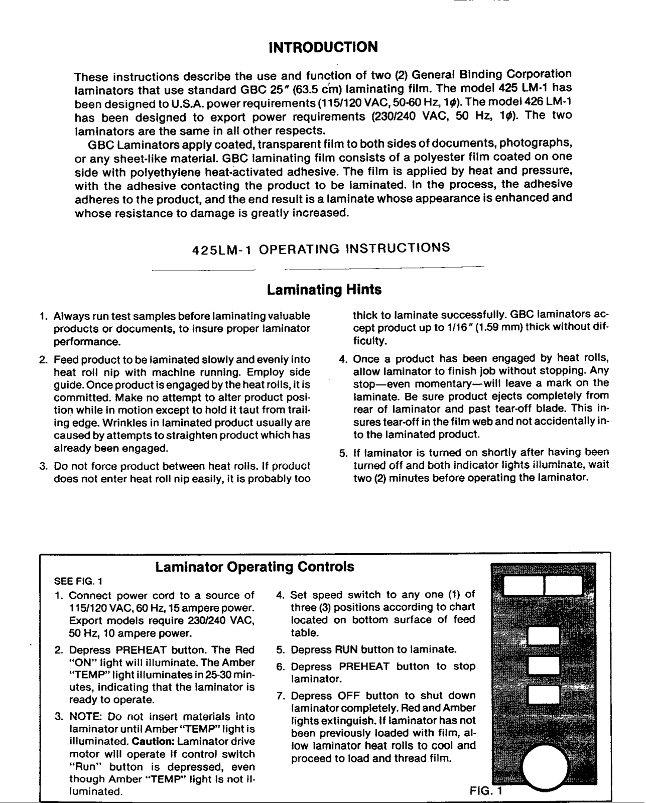 GBC 426LM-1, 425LM-1 User Manual