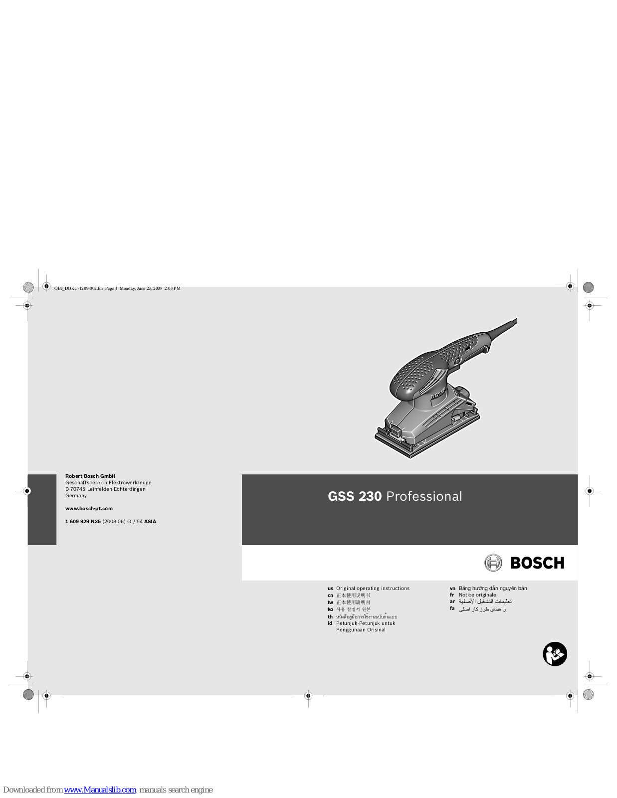 Bosch GSS 230 Professional Original Operating Instructions