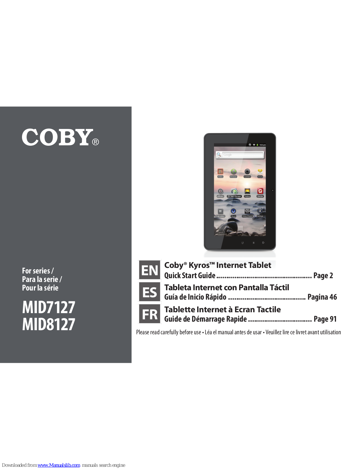 Coby Kyros MID7127, Kyros MID8127 Quick Start Manual