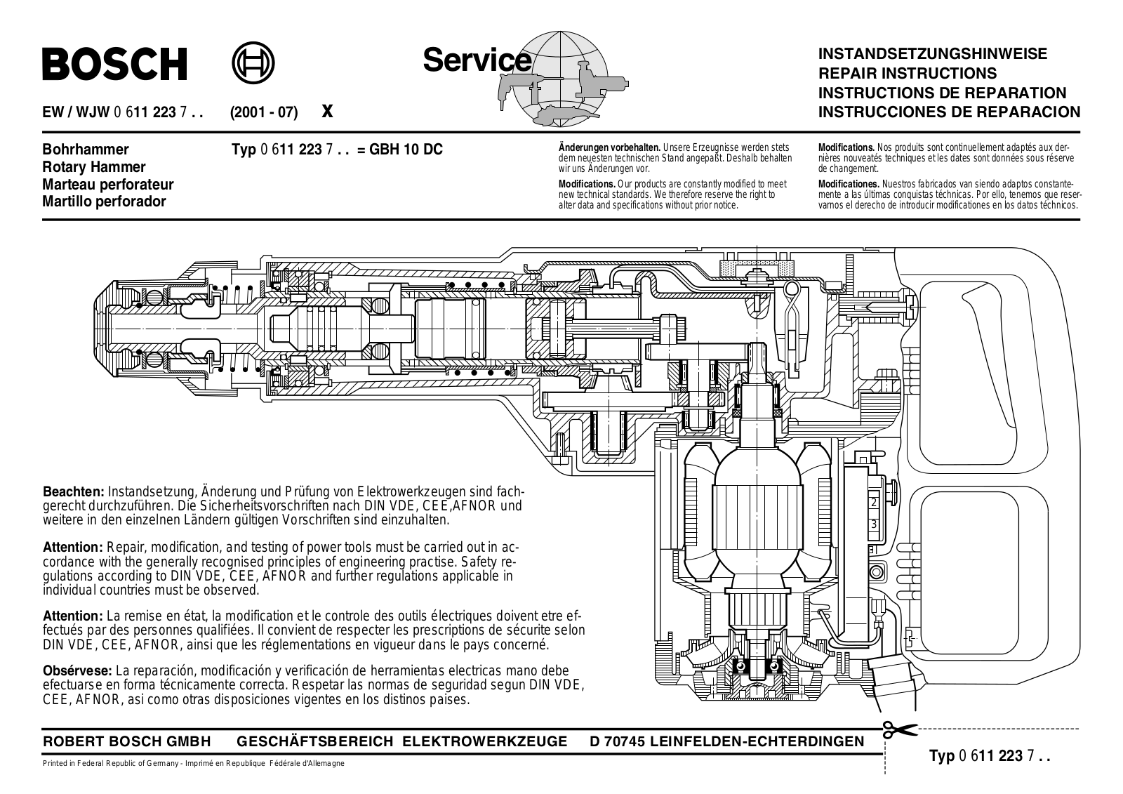 Bosch GBH 10 DC Repair Instructions