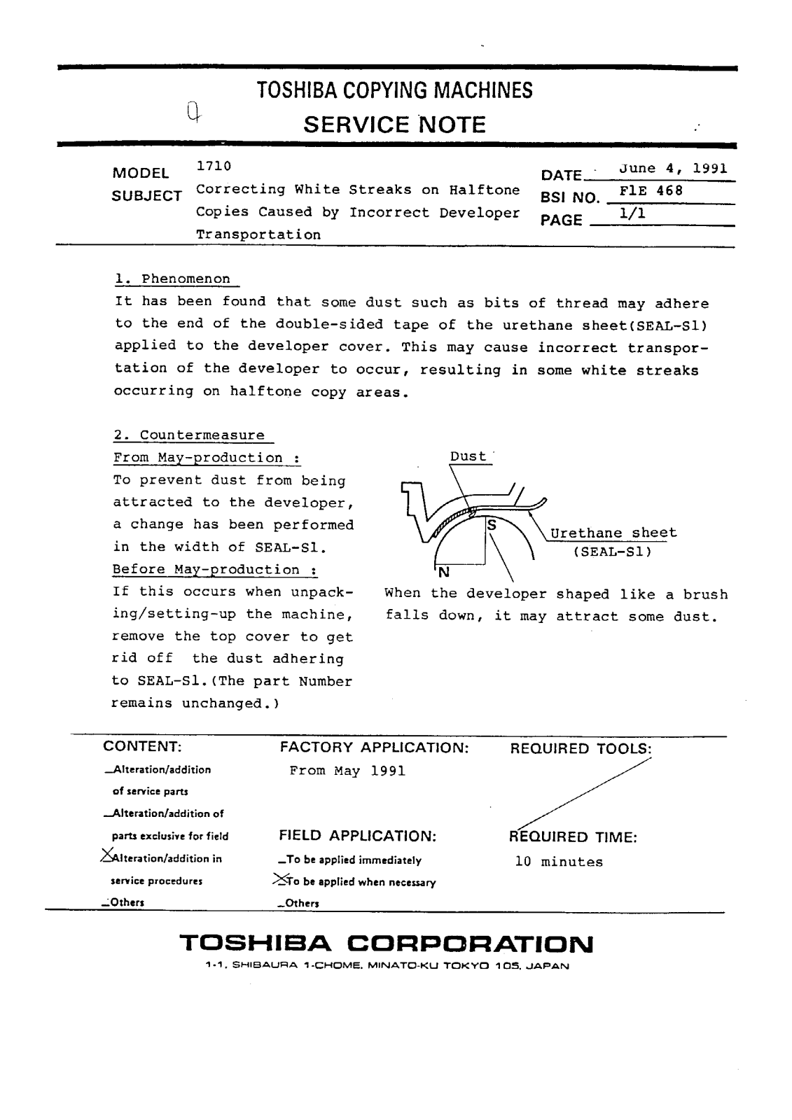 Toshiba f1e468 Service Note