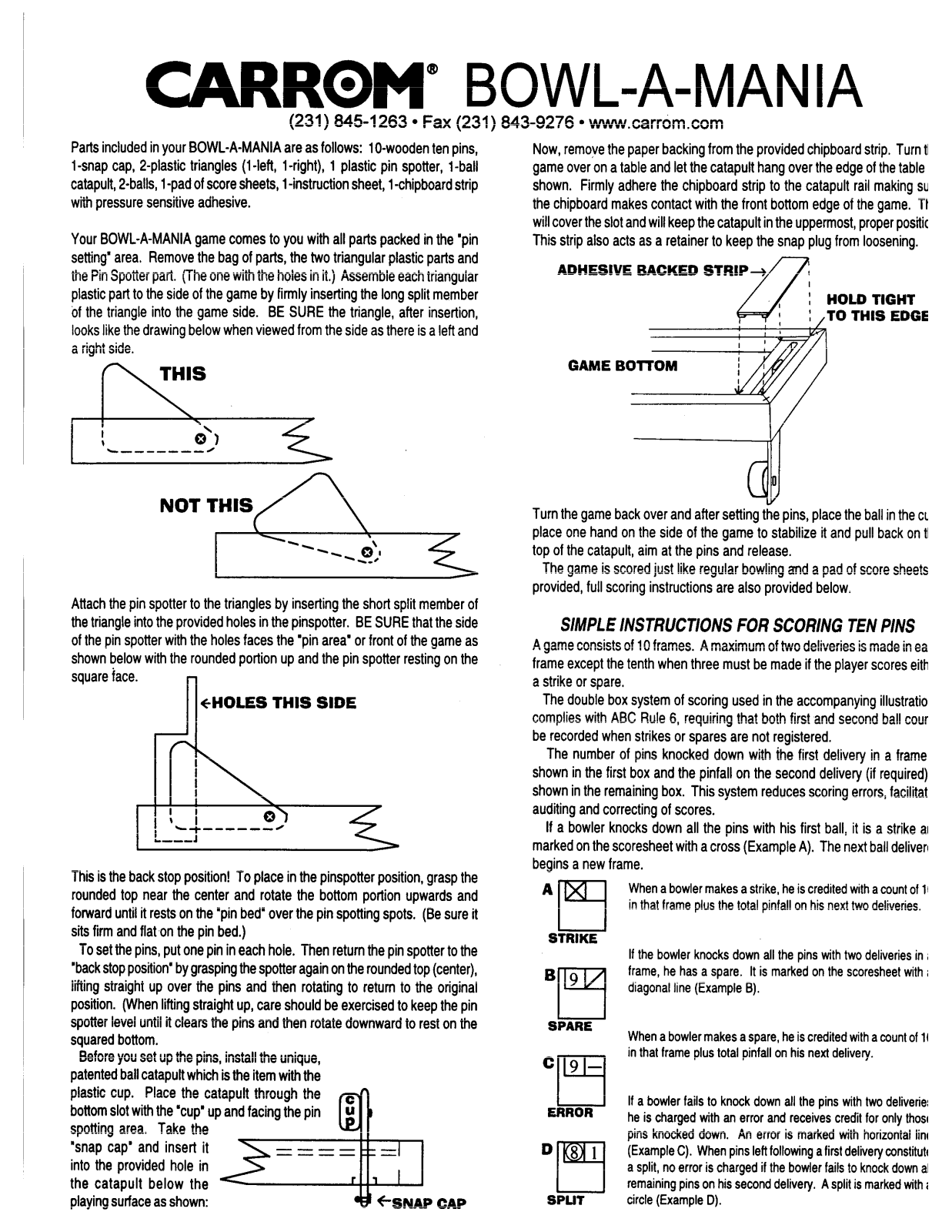 Carrom SHUFFLE BOARD, BOWL-A-MANIA User Manual