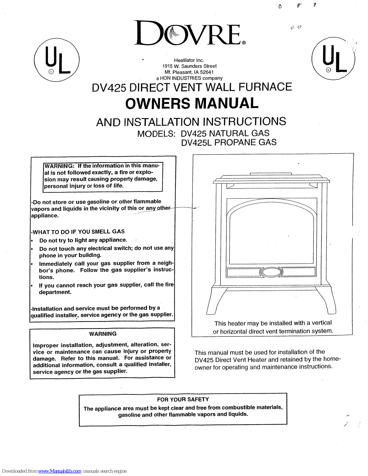 Dovre DV425, DV425L Owner's Manual