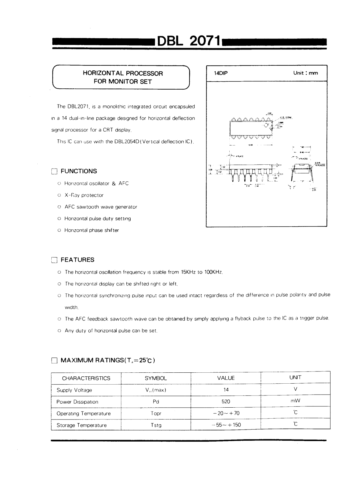 Daewoo Semiconductor DBL2071 Datasheet