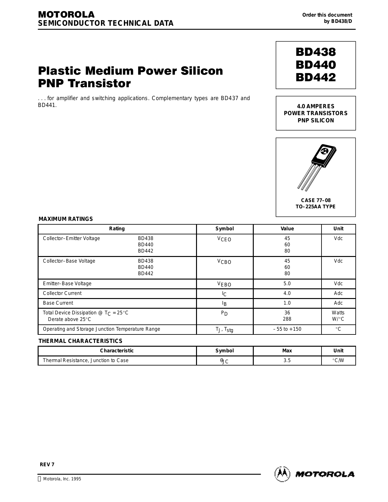 Motorola BD440, BD438, BD442 Datasheet