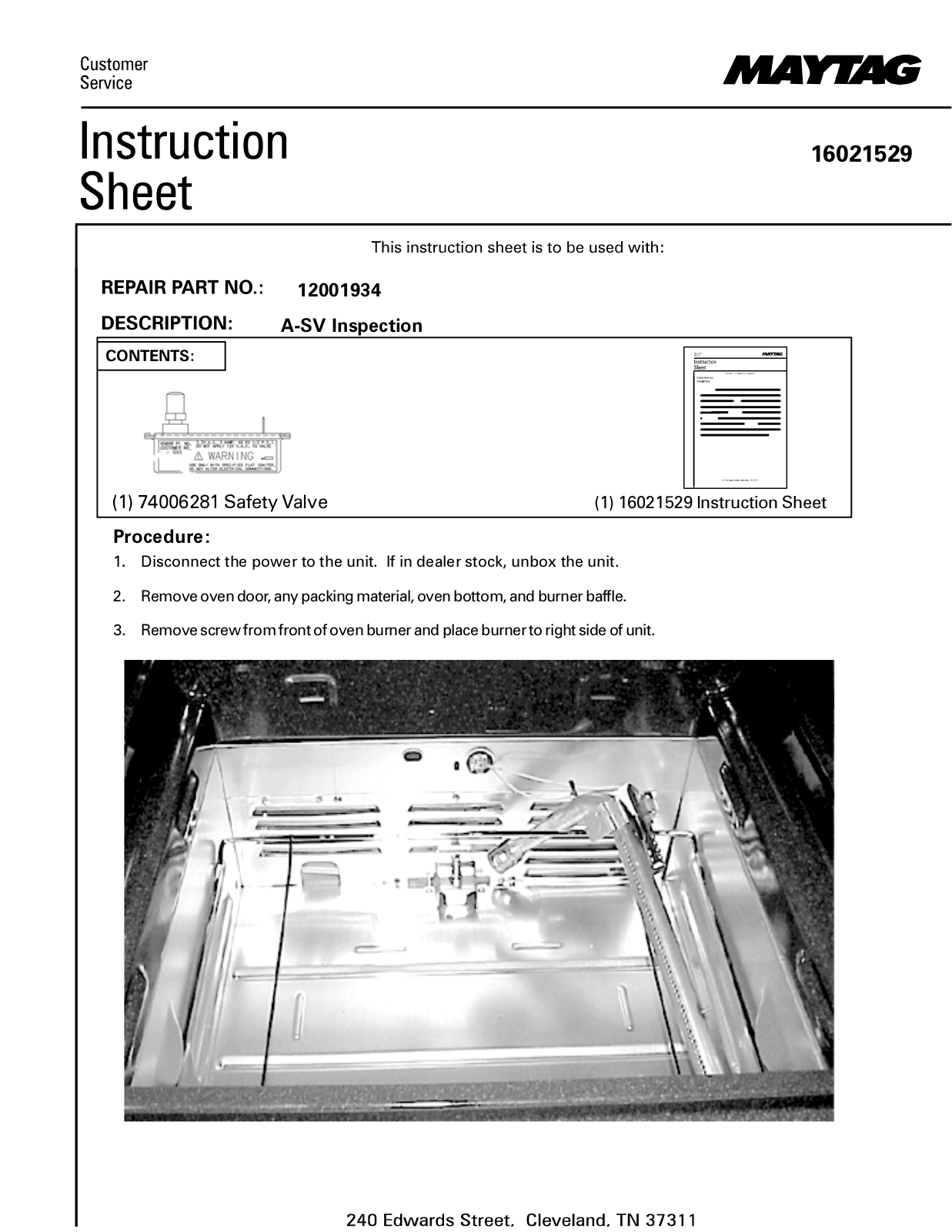 Maytag 12001934 Instruction Sheet