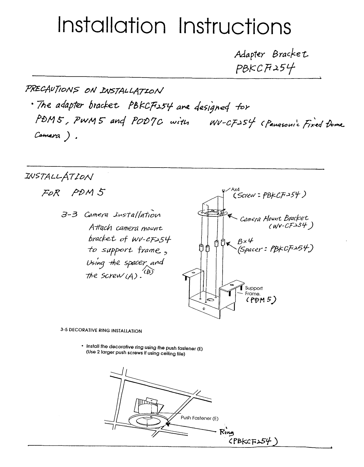 Panasonic PBKCF254 Operating Instructions