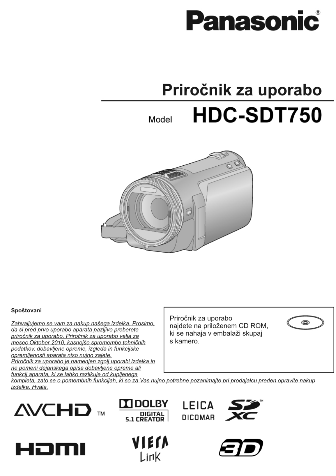 Panasonic HDC-SDT750 User Manual