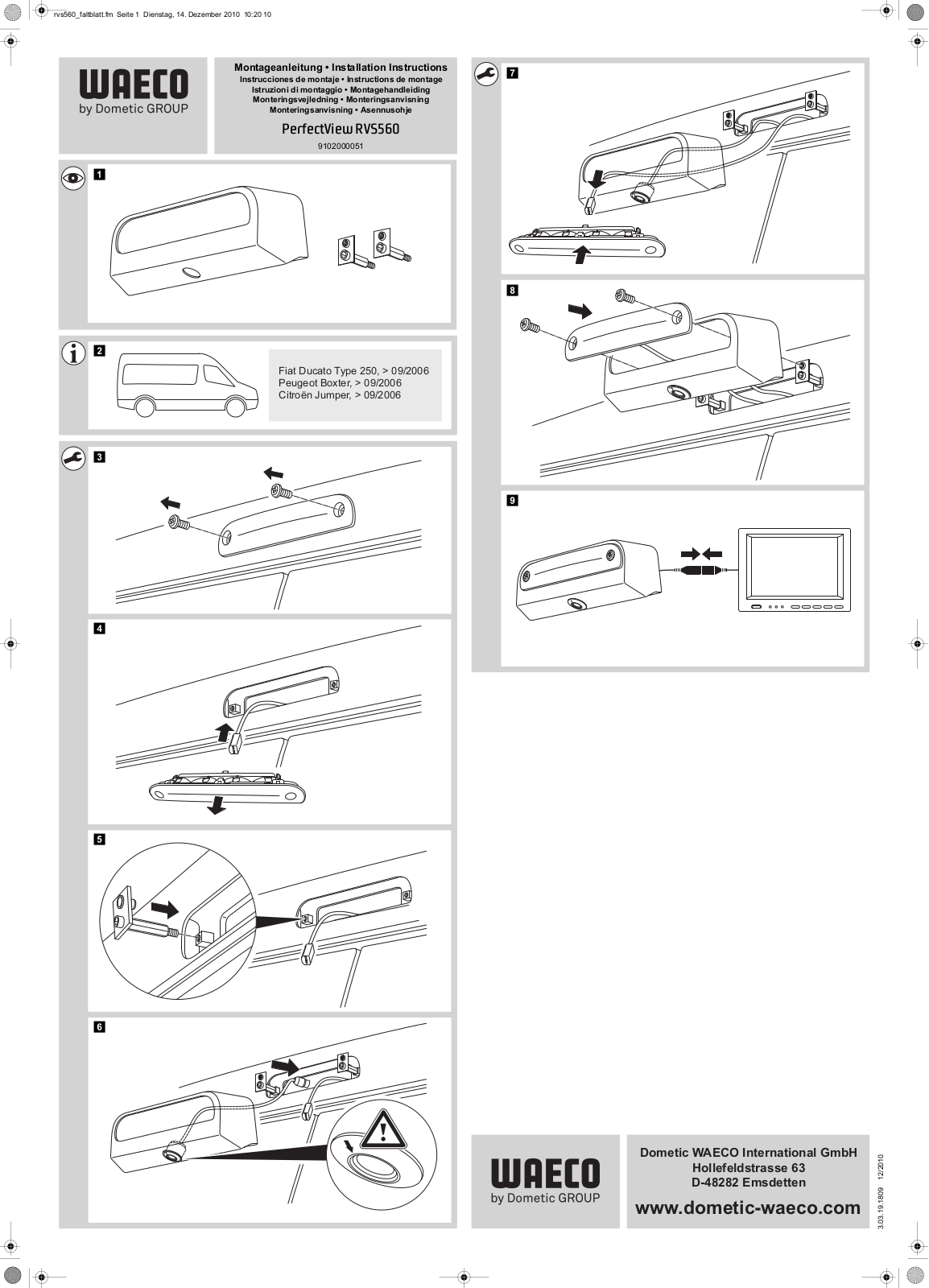 Waeco PerfectView RVS560 Installation Instructions